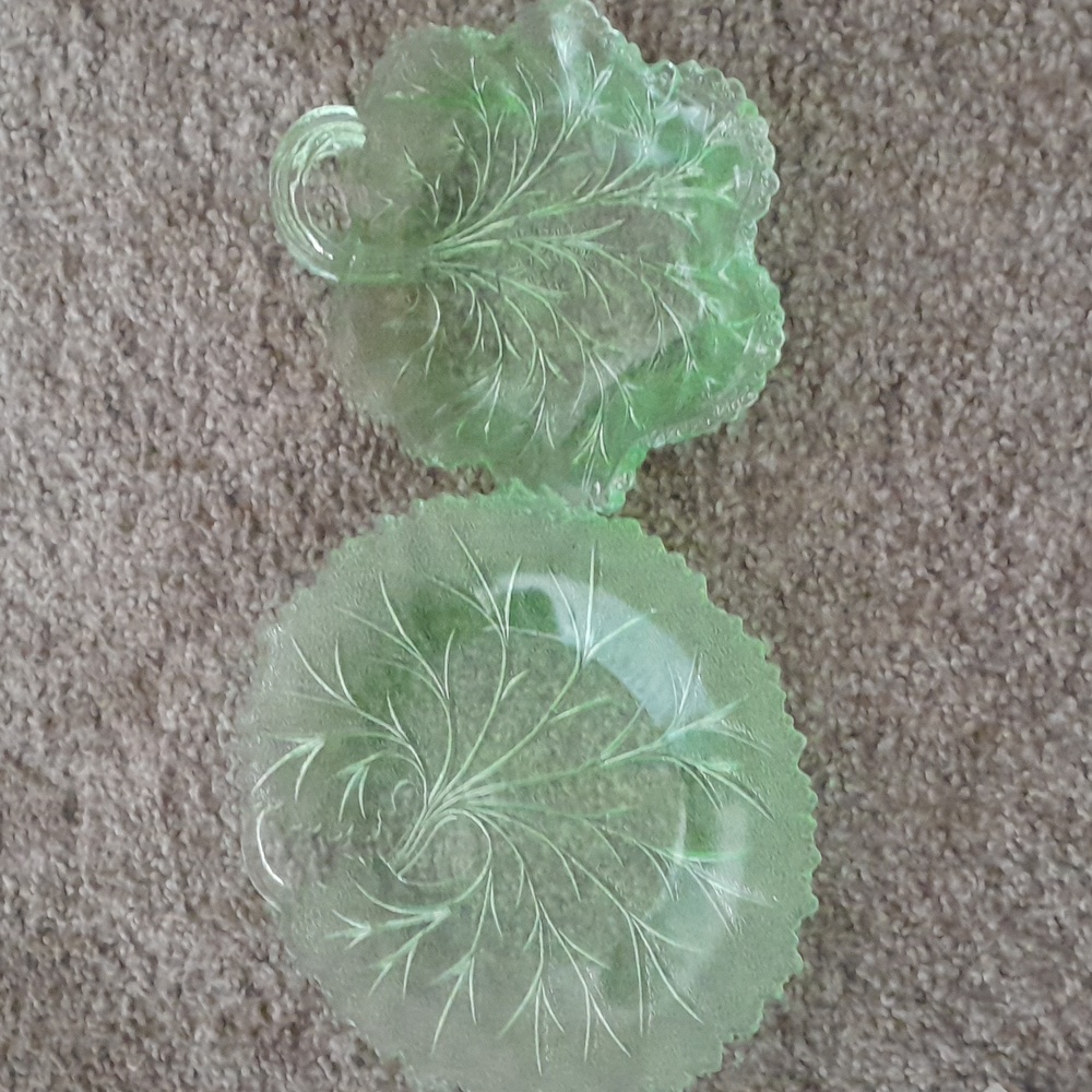 2 piece serving dish or candy dishes. Depression glass in celery green.